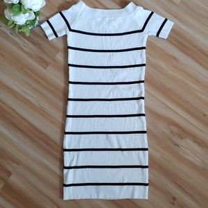 Contrast Striped Off the Shoulder Sweater Dress